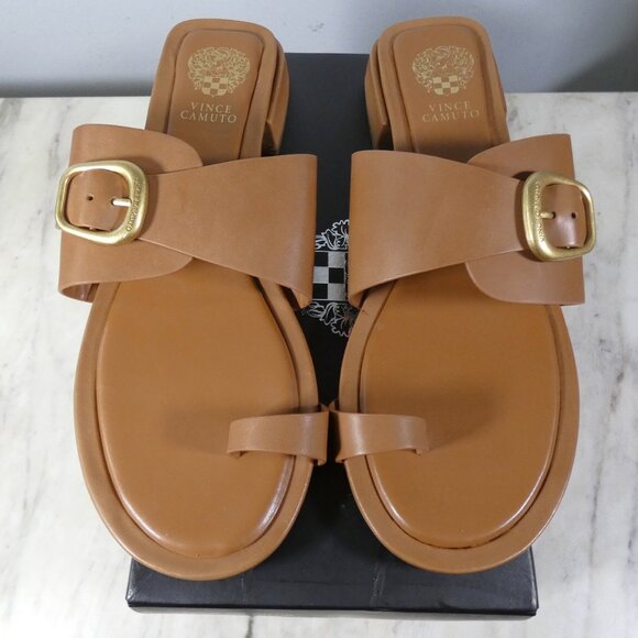 NiB Vince Camuto Women's Ranista Buckle Band Sandal 11 Caramello Leather - Picture 8 of 11
